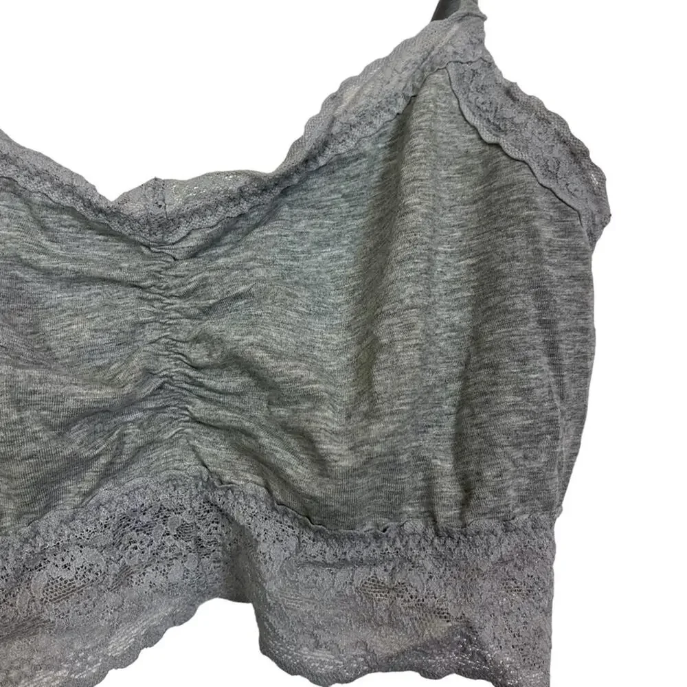 VICTORIA'S SECRET Heather Gray Lace Trim Wireless Unlined Bralette Casual Bra L